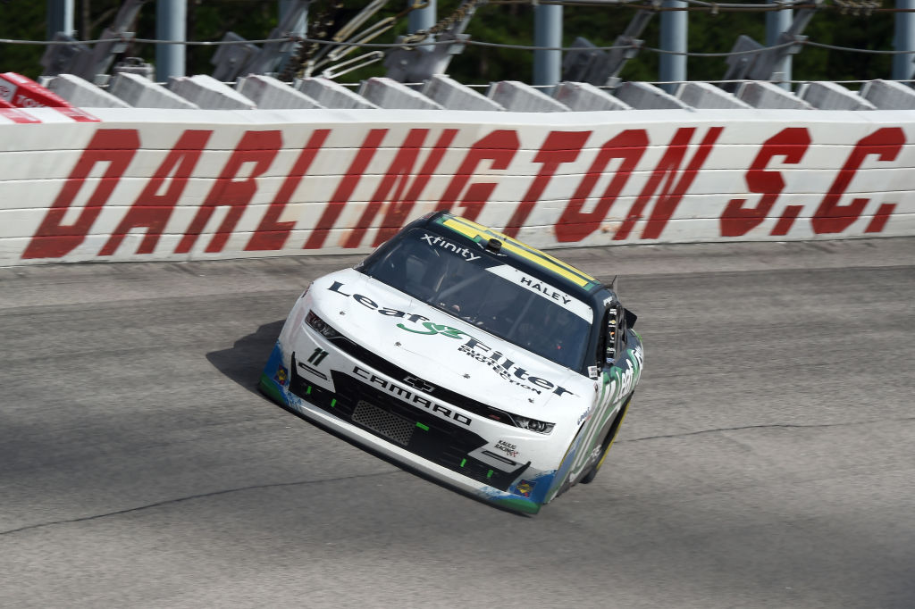 DARLINGTON, SOUTH CAROLINA - MAY 21: Justin Haley, driver of the #11 LeafFilter Gutter Protection Chevrolet, races during the NASCAR Xfinity Series Toyota 200 at Darlington Raceway on May 21, 2020 in Darlington, South Carolina. (Photo by Jared C. Tilton/Getty Images)