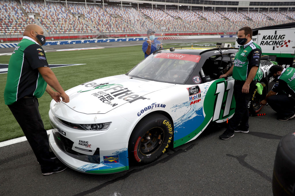 CONCORD, NORTH CAROLINA - MAY 25: The #11 LeafFilter Gutter Protection Chevrolet,  driven by Justin Haley sits on pit road prior to the NASCAR Xfinity Series Alsco 300 at Charlotte Motor Speedway on May 25, 2020 in Concord, North Carolina. (Photo by Chris Graythen/Getty Images)